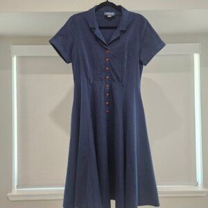 Collectif Navy Caterina Swing Dress,XL UK 16,Pockets,Cotton,Shirtwaister,EUC